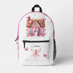 Watercolor Pink Flower Fairy House Mushroom  Printed Backpack
