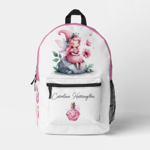 Watercolor Pink Flower Fairy Magic Potion Myshroom Printed Backpack