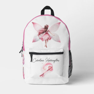Watercolor Pink Flower Fairy Magic Wand Mushroom  Printed Backpack