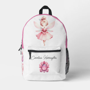 Watercolor Pink Flower Fairy Pink Mirror Mushroom  Printed Backpack