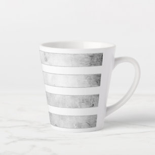 Watercolor Pink Flower in a Black and White Stripe Latte Mug
