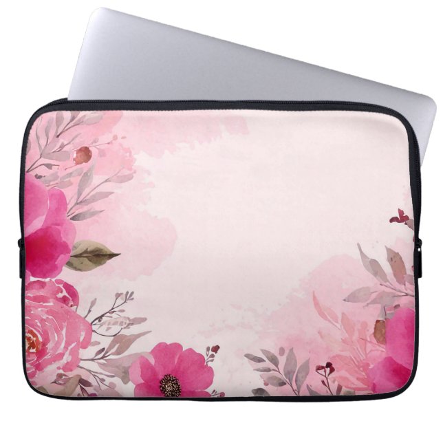 Watercolor Pink Flower pink laptop sleeves (Front)