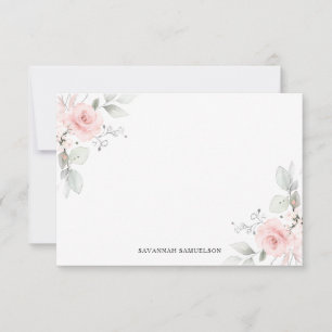 Watercolor Pink Flower Roses Personal   Blank Card