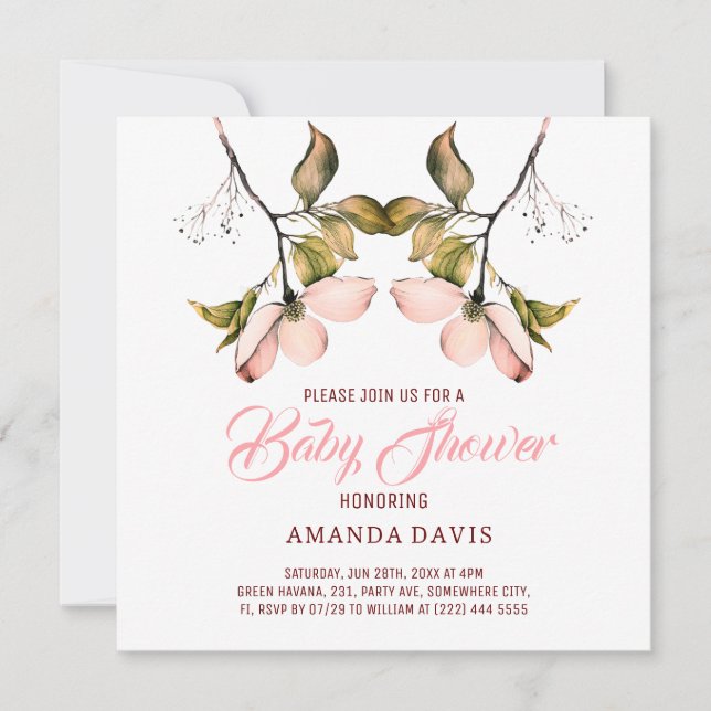 Watercolor Pink Flowering Dogwood | Baby Shower (Front)