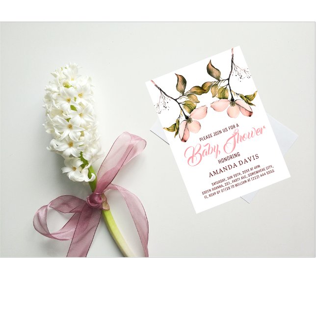 Watercolor Pink Flowering Dogwood | Baby Shower Invitation (Creator Uploaded)
