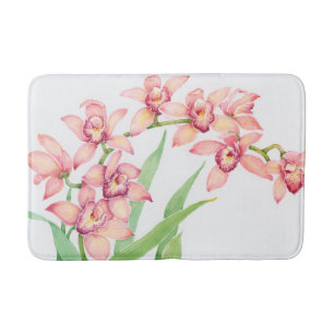 Watercolor Pink Flowers Bath Mat