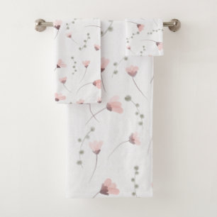 Watercolor Pink Flowers Bath Towel Set – Elegant