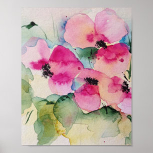 Watercolor Pink Flowers Bouquet Poster