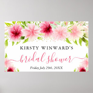 Watercolor Pink Flowers Bridal Shower Welcome Poster
