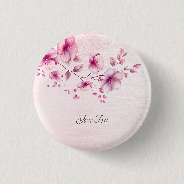 Watercolor Pink Flowers Button (Front)
