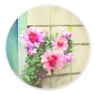 Watercolor Pink Flowers Ceramic Knob