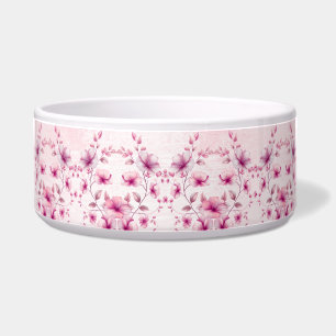 Watercolor Pink Flowers Ceramic Pet Bowl