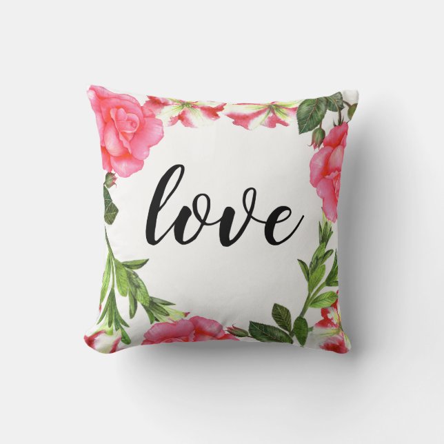 Watercolor Pink Flowers Circle Wreath Cushion (Front)