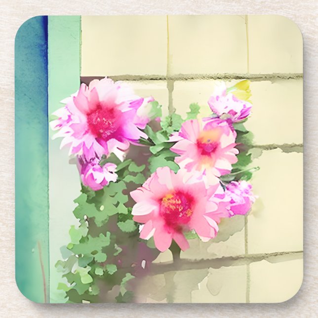 Watercolor Pink Flowers Coaster (Front)