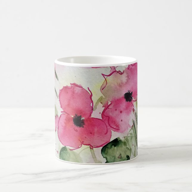 Watercolor pink flowers coffee mug (Center)