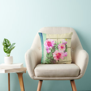 Watercolor Pink Flowers Cushion