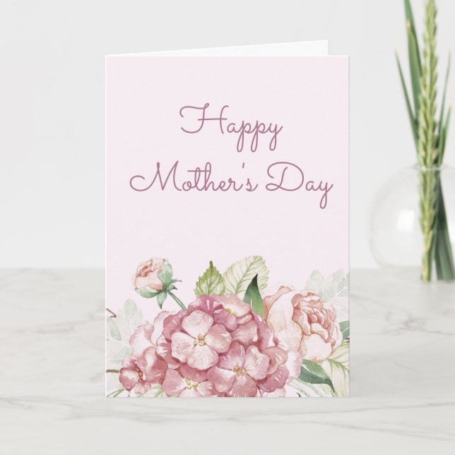 Watercolor Pink Flowers Custom Mother's Day Holiday Card (Front)