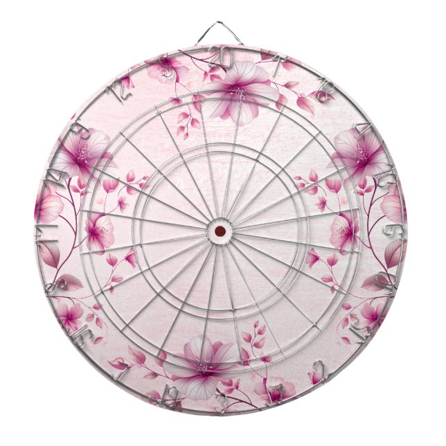Watercolor Pink Flowers Dartboard (Front)