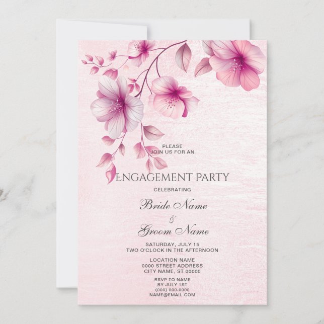 Watercolor Pink Flowers Engagement Invitation (Front)