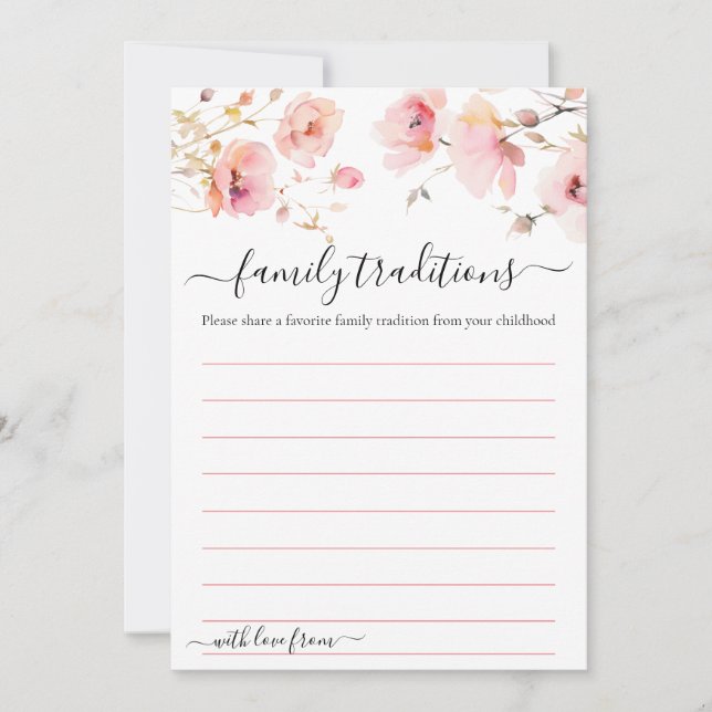 WATERCOLOR PINK FLOWERS FAMILY TRADITIONS CARD (Front)