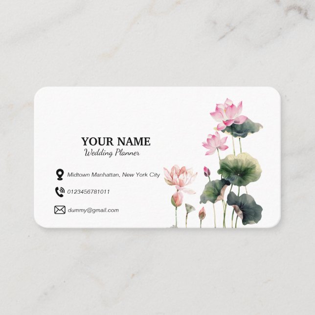 Watercolor Pink Flowers Floral Business Card (Front)