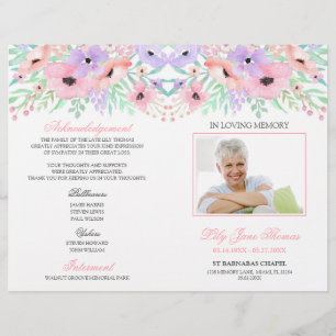 Watercolor Pink Flowers Funeral Program Flyer