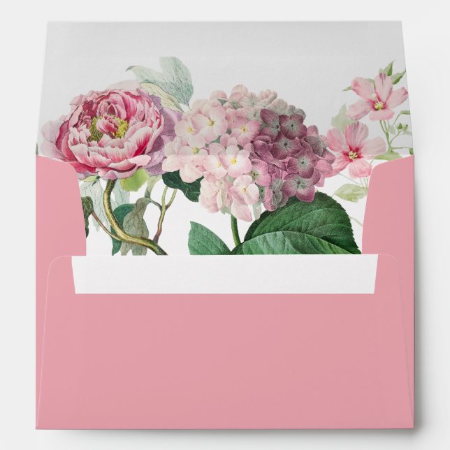Watercolor Pink Flowers Garden Wedding 5x7 Envelope (Back (Bottom))