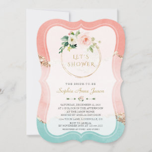 Watercolor Pink Flowers Gold Foil Bridal Shower Invitation