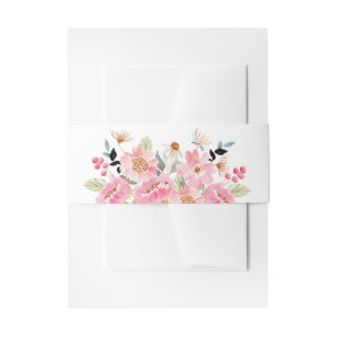 Watercolor Pink Flowers Invitation Belly Band