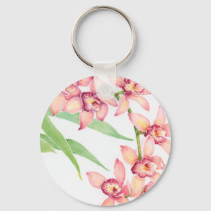 Watercolor Pink Flowers Key Ring