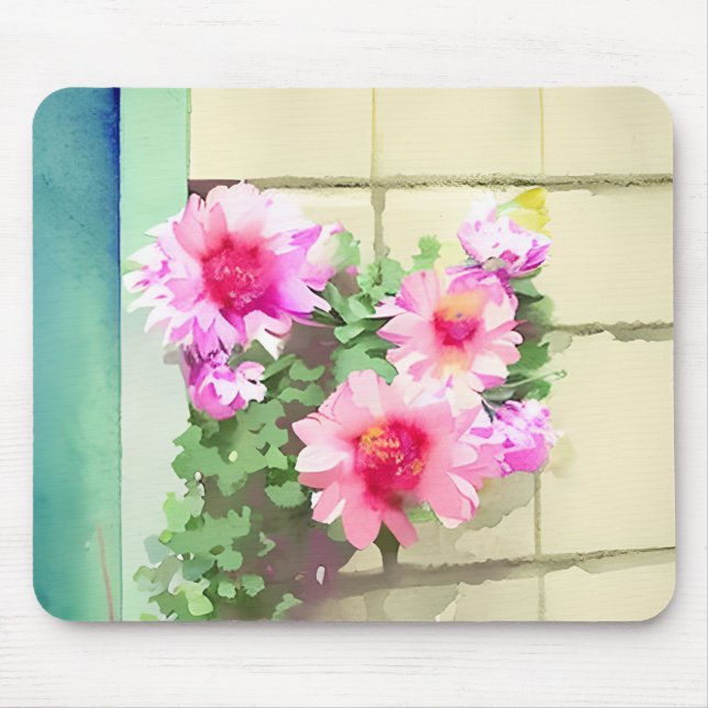 Watercolor Pink Flowers Mouse Mat (Front)