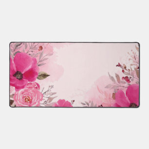 Watercolor Pink Flowers on a Monogrammed pink Desk Mat
