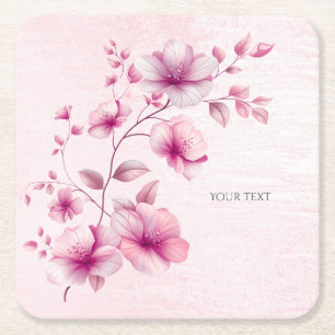 Watercolor Pink Flowers Paper Coaster