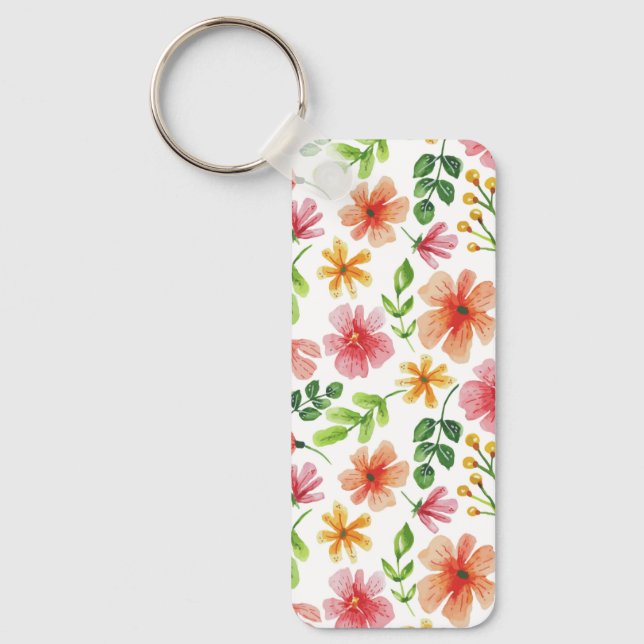 Watercolor Pink Flowers Pattern-69677 Key Ring (Front)