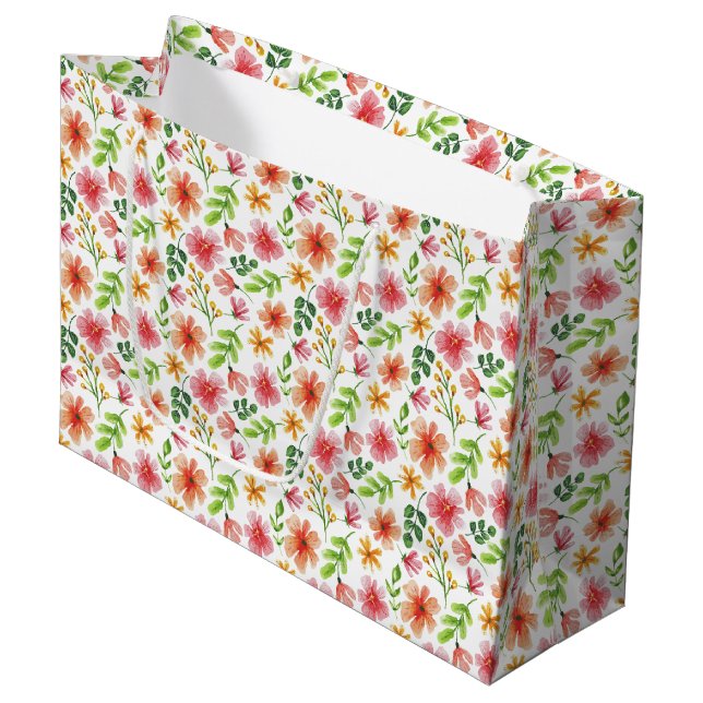 Watercolor Pink Flowers Pattern-69677 Large Gift Bag (Front Angled)