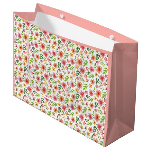 Watercolor Pink Flowers Pattern-69677 Large Gift Bag (Front Angled)