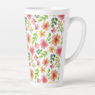 Watercolor Pink Flowers Pattern-69677 Latte Mug