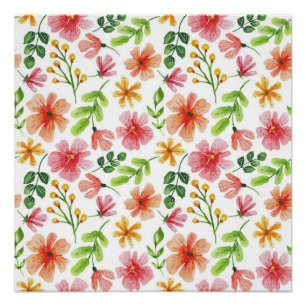 Watercolor Pink Flowers Pattern-69677 Poster