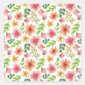 Watercolor Pink Flowers Pattern-69677 Square Sticker