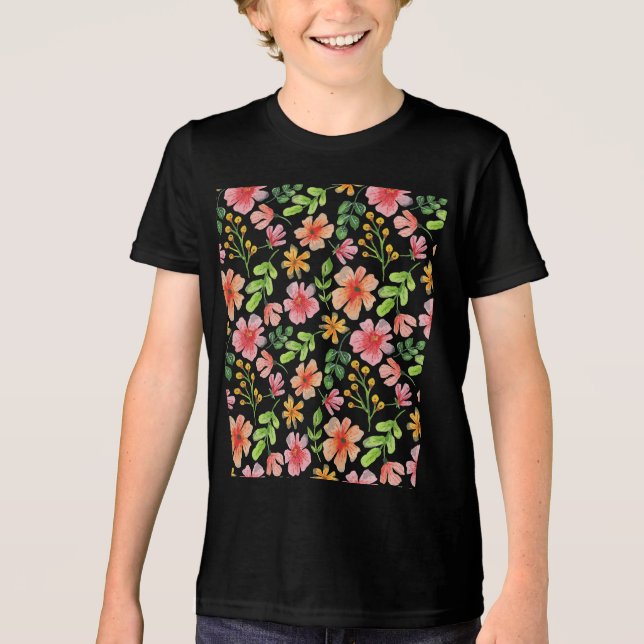 Watercolor Pink Flowers Pattern-69677 Tri-Blend Shirt (Front)