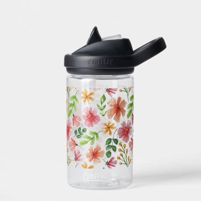 Watercolor Pink Flowers Pattern-69677 Water Bottle (Left)