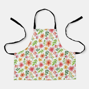 Watercolor Pink Flowers Pattern Apron