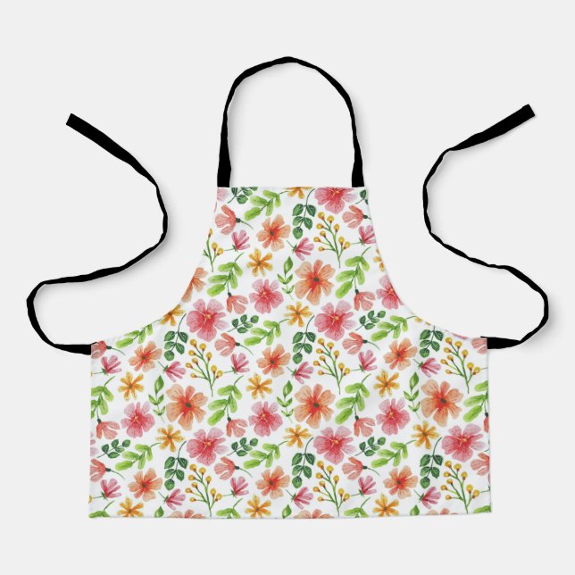 Watercolor Pink Flowers Pattern Apron (Front)