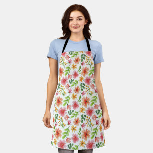 Watercolor Pink Flowers Pattern Apron