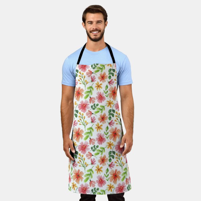 Watercolor Pink Flowers Pattern Apron (Worn)