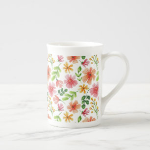 Watercolor Pink Flowers Pattern Bone China Mug