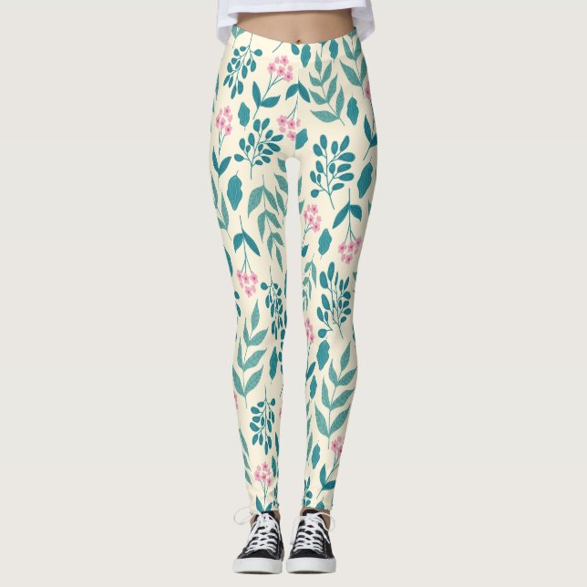 watercolor pink flowers pattern cool women gift leggings (Front)