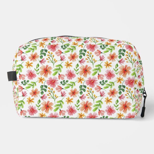 Watercolor Pink Flowers Pattern Dopp Kit (Front)