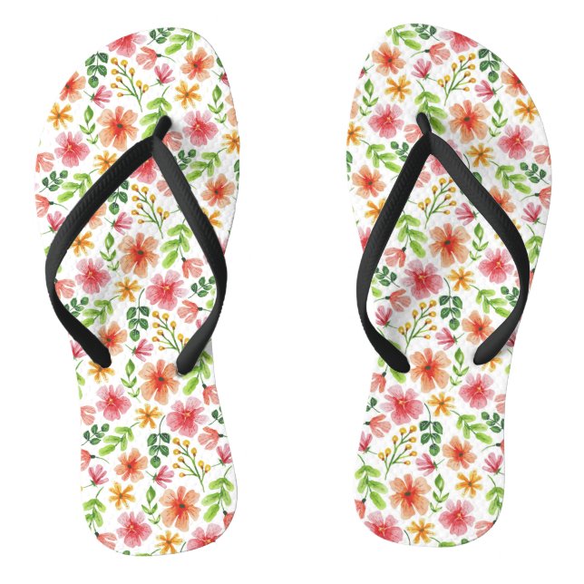 Watercolor Pink Flowers Pattern Flip Flops (Footbed)