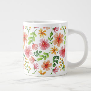 Watercolor Pink Flowers Pattern Large Coffee Mug